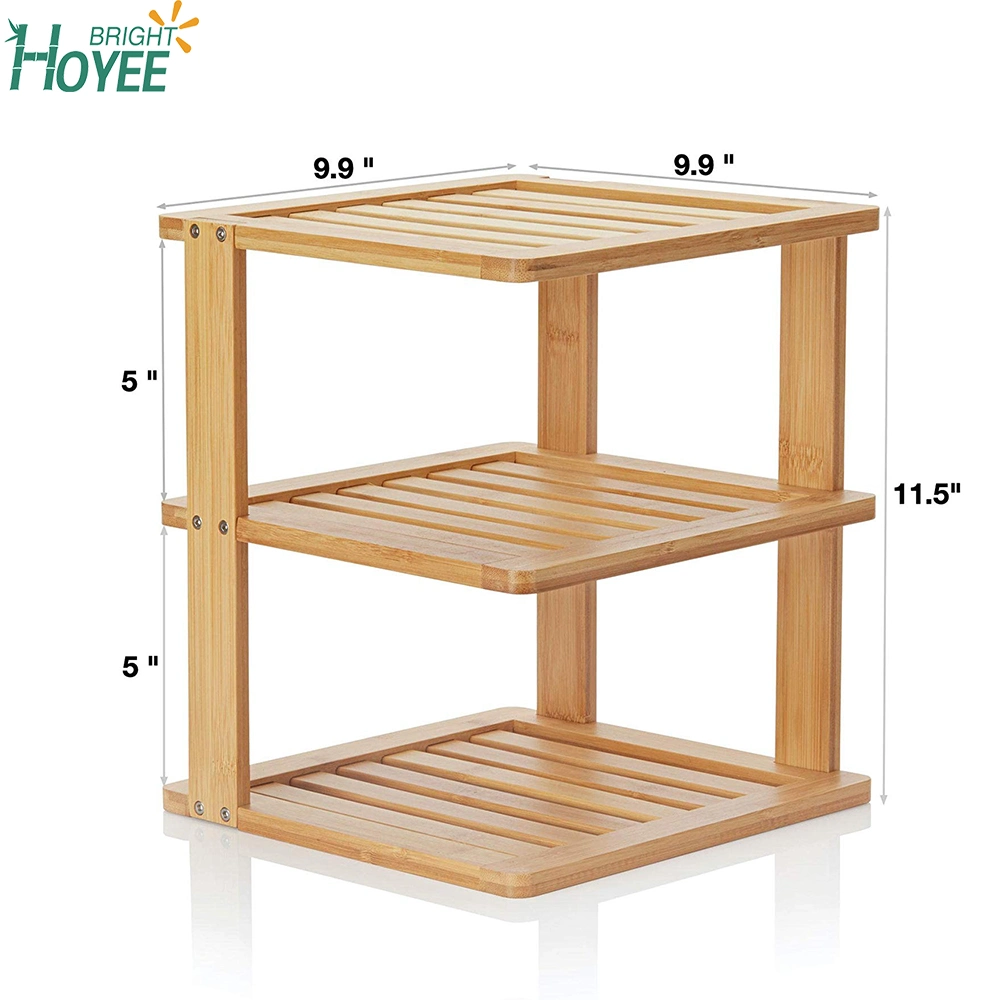 Bamboo Corner Shelf - 3 Tier Kitchen Cabinet Organizer