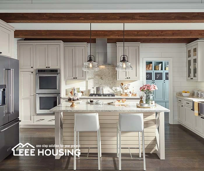 Modern Farmhouse Beadboard Island Shaker Style Door Kitchen Cabinets with Country Sink Base Cabinet